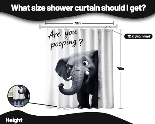 Extra Tall Shower Curtain XL are You Pooping Elephant, 70 x 78 Inchs