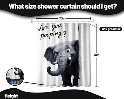 Extra Tall Shower Curtain XL are You Pooping Elephant, 70 x 78 Inchs