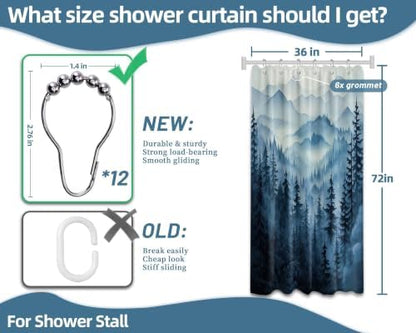 Navy Blue Forest Stall Shower Curtain, 36X72 in Narrow Small, Mountain