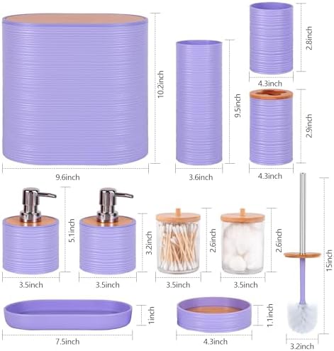 10 PCS Purple Bathroom Accessories Set with Trash Can Bathroom Accessory