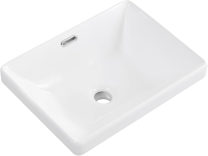 Semi Recessed Bathroom Sink 17"x13" Vessel Sink Drop-in White Porcelain Ceramic Modern Rectangular Sinks Basin Vanity Sinks with Overflow for Bathrooms
