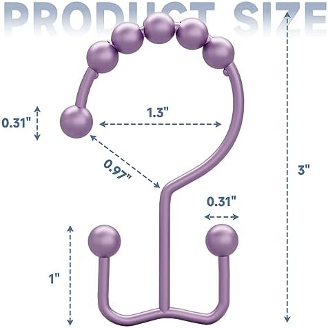 Titanker Shower Curtain Hooks Rings, Rust-Resistant Metal Double Glide Shower Hooks for Bathroom Shower Rods Curtains, Set of 12 Hooks - Greyish-Purple