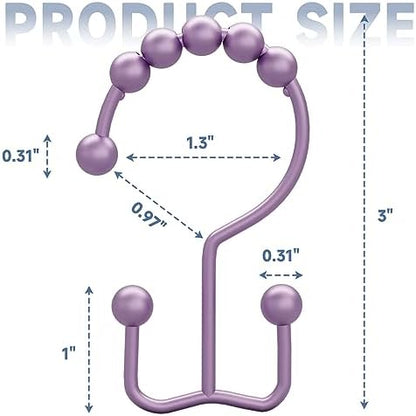 Titanker Shower Curtain Hooks Rings, Rust-Resistant Metal Double Glide Shower Hooks for Bathroom Shower Rods Curtains, Set of 12 Hooks - Greyish-Purple