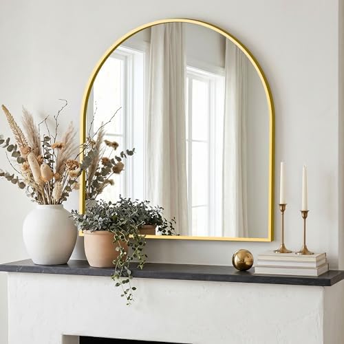 AMOISE Arched Bathroom Mirror for wall, 32"x30" Vanity Mirror, Gold