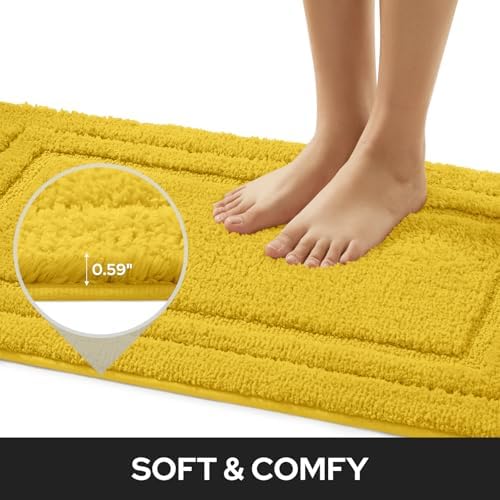 HOMEIDEAS Bathroom Rugs Sets 2 Piece, Super Soft Non Slip Bath Mat Yellow