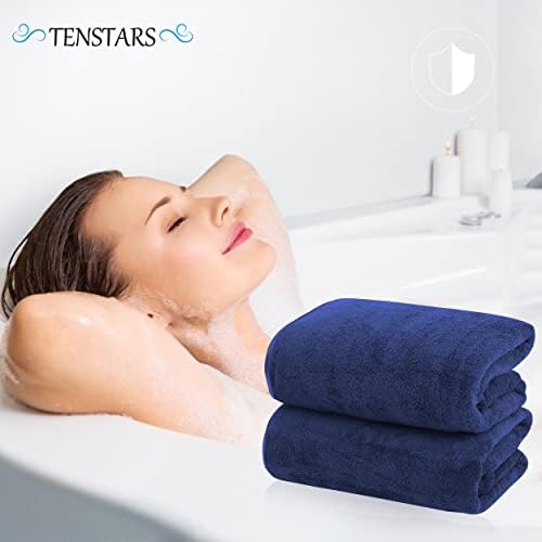 TENSTARS Silk Hemming Bath Towels for Bathroom Clearance - 27 x 55 inches - Light Thin Quick Drying - Soft Microfiber Absorbent Towel for Bath Fitness, Sports, Yoga, Travel, Gym - 2 Pack, Navy Blue