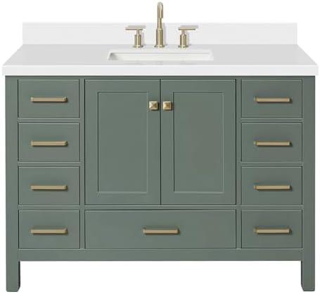Ariel Cambridge 49 Inch Single Rectangle Sink Vanity With White Quartz Countertop In Vintage Sage Green