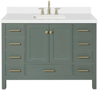 Ariel Cambridge 49 Inch Single Rectangle Sink Vanity With White Quartz Countertop In Vintage Sage Green