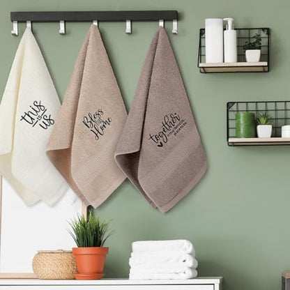 FuWeave 3 Pcs Hand Towels Bathroom Set,Brown,Inspirational Language