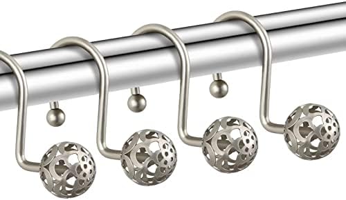 Gracelife 12Pcs Hollow Ball Shower Curtain Hooks Luxury Quality Rustproof Stainless Steel Shower Curtain Rings Hooks for Bathroom Rod (Nickel)