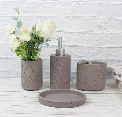 Hymmah Meteorites Bathroom Accessories Set,Farmhouse Bathroom Decor,4 Pcs Resin Gift Set Apartment Necessities, Contain Cotton Swab Jar,Soap Dispenser,Tumbler，Soap Dish/Tray