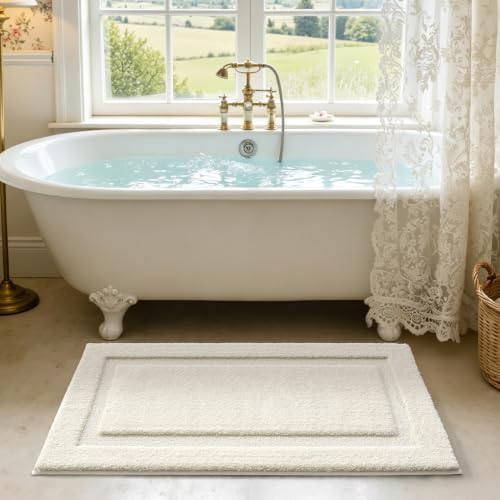 LUMI Bathroom Rugs Soft Absorbent, Non Slip Bath Mat 24x43, Ivory White