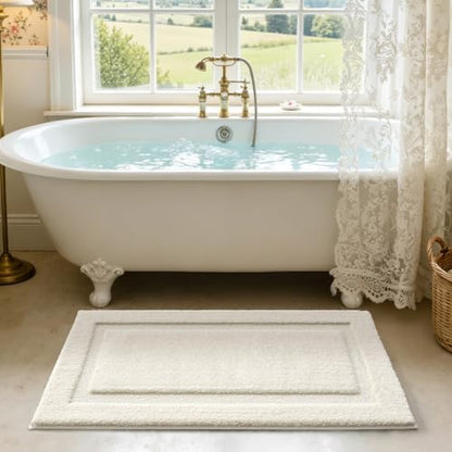 LUMI Bathroom Rugs Soft Absorbent, Non Slip Bath Mat 24x43, Ivory White