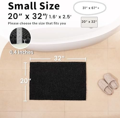 Black Bathroom Rug, Waffle Bath Mat Non Slip Washable, 20" x 32"