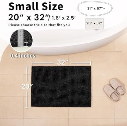 Black Bathroom Rug, Waffle Bath Mat Non Slip Washable, 20" x 32"