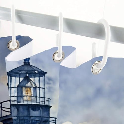 Coastal Lighthouse Shower Curtain for Bathroom, Ocean Nautical Sunrise Beach Seascape Bath Curtain, Sailboat Waterproof Shower Curtain Set Bathtub Decor Accessories with Hooks 72X72 in