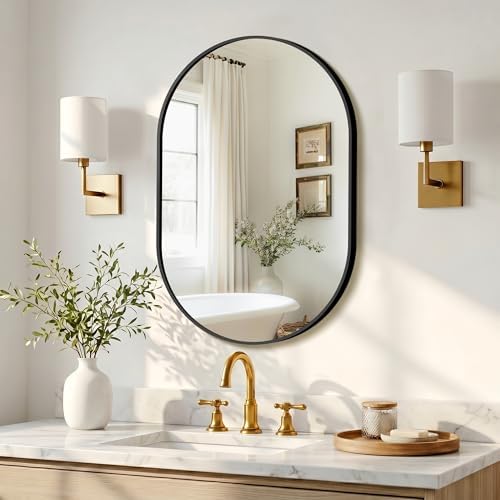 Oval Bathroom Mirror for Over Sink, 20"x30" Vanity Mirror for Wall, Black
