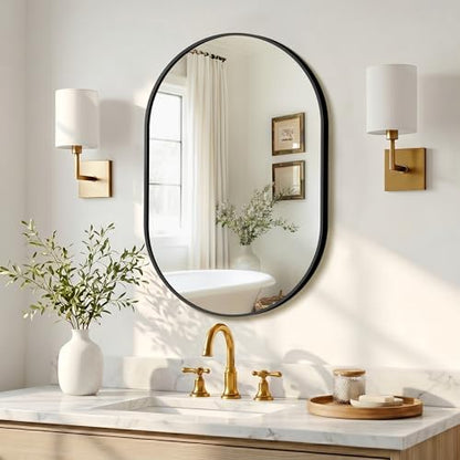 Oval Bathroom Mirror for Over Sink, 20"x30" Vanity Mirror for Wall, Black