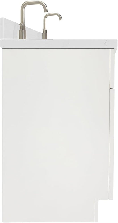 ARIEL Hamlet 66-inch Bathroom Vanity with Sink,Solid Wood, 1.5-inch Carrara White Quartz Countertop & Backsplash, Double Rectangular Porcelain Sink, 4 Soft Closing Doors, 3 Dovetail Drawers, White