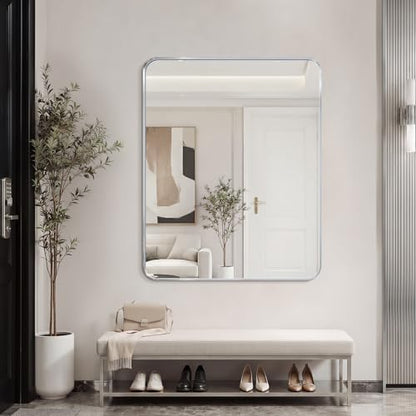 Bathroom Mirror for Wall, 30"x36" Black Bathroom Mirror for Over Sink, Shatterproof Tempered Glass Vanity Mirror with Anti-Rust Aluminum Alloy Frame, Hang Horizontally or Vertically, Silver