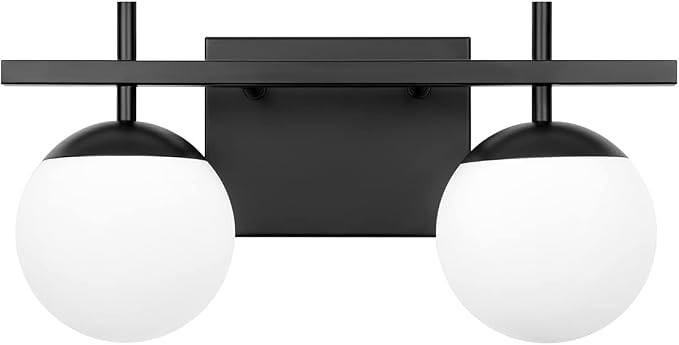 Bathroom Light Fixtures Over Mirror, Black Vanity Lights for Bathroom with White Frosted Glass, 2-Light Modern Vanity Lighting Fixtures Globe Sconces Wall Light for Bedroom Living Room Cabinet
