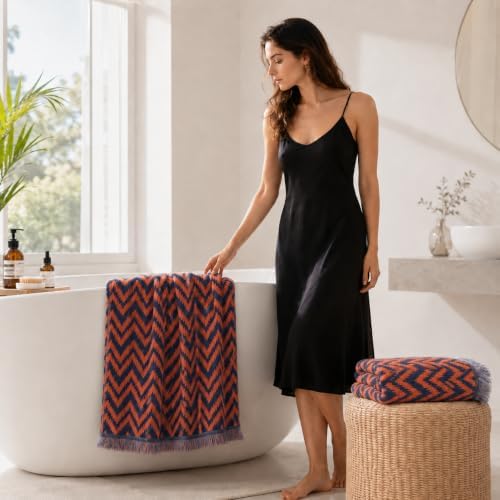 ecolook Zigzag Beach and Bath Towels with Herringbone Pattern, 100% Cotton
