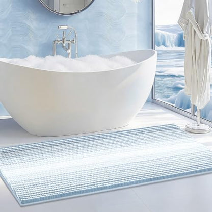BSICPRO Large Bathroom Rugs Runner, 22x60 Striped Bath Mats, Ice Blue