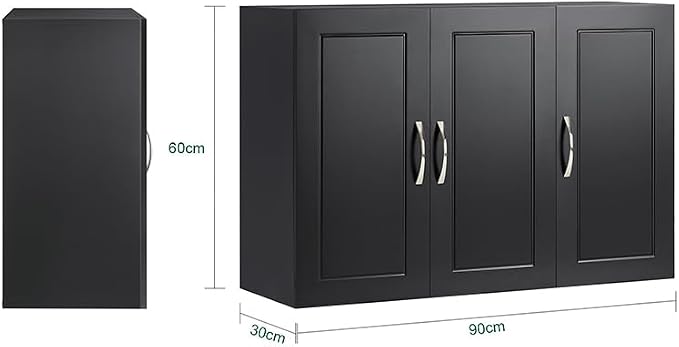 SoBuy Bathroom Wall Cabinet, Large 3-Door, 23.6 x 11.8 x 35.4 in, Black | 3-Door Wall Mount Storage Cabinet With Adjustable Shelf, Large Hidden Bathroom Cabinet For Multi-Room Use, FRG231-L-SCH