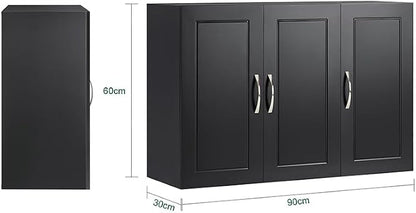 SoBuy Bathroom Wall Cabinet, Large 3-Door, 23.6 x 11.8 x 35.4 in, Black | 3-Door Wall Mount Storage Cabinet With Adjustable Shelf, Large Hidden Bathroom Cabinet For Multi-Room Use, FRG231-L-SCH