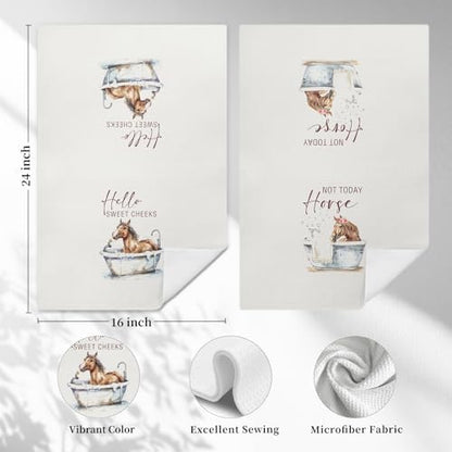 Hello Sweet Cheeks Horse Bathroom Hand Towels, Funny Farmhouse Animal Horse Bathing Decorative Hand Towels for Bathroom Washroom Toilet Restroom, 16x24 Inch Set of 2