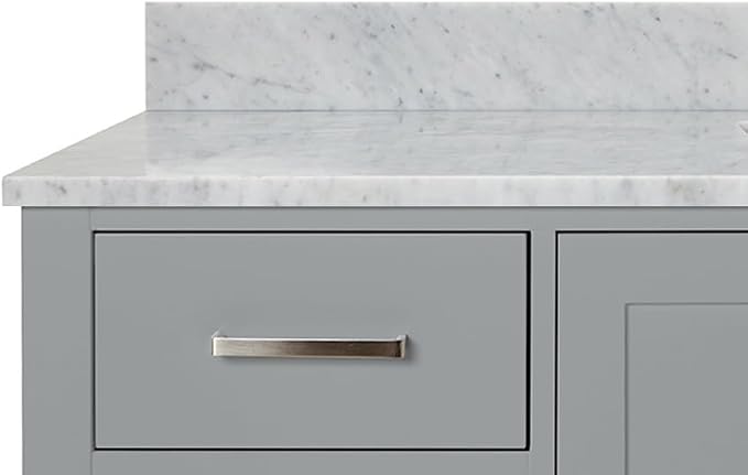 ARIEL Cambridge 60-inch Bathroom Vanity with Sink,Solid Wood, 0.75-inch Italian Carrara Marble Countertop, Single Rectangular Porcelain Sink, 2 Soft Closing Doors, 9 Dovetail Drawers, Grey