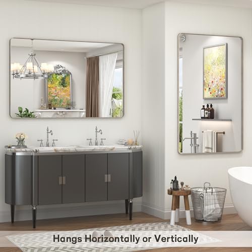 55x36 Inch Brushed Nickel Bathroom Mirror