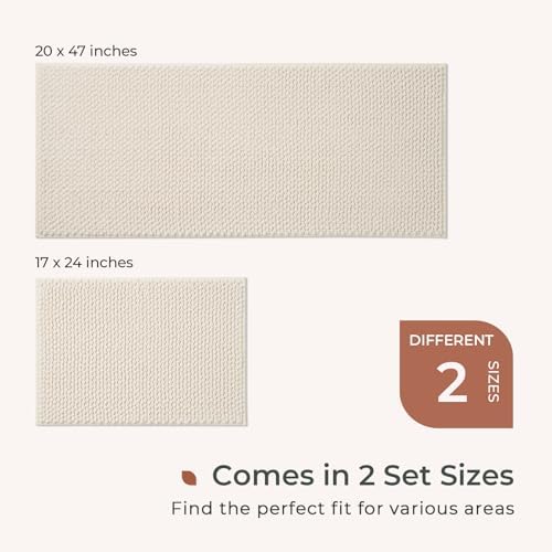 FRESHMINT Chenille Bath Rugs Set 2 Pieces, Cream White, 17''x24''+20''x47''
