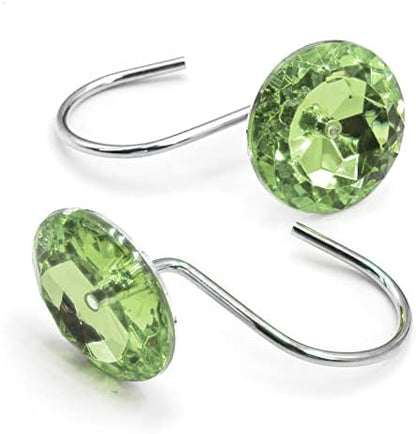 Crystal Diamond Round Shower Curtain Hooks Rings for Bathroom,Sage,12PCS
