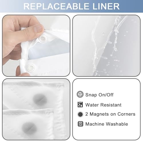 No Hook Shower Curtain and Liner for Bathroom, Ombre Light Blue, 71" x 74"