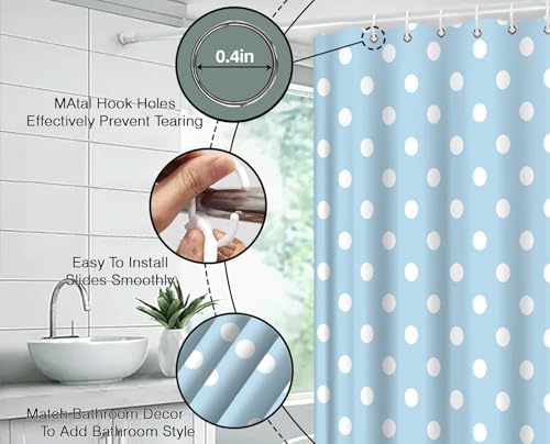 Polka Dot Shower Curtain Light Blue White Retro Spot Vintage Fabric Decorative Bathroom Curtains with Hooks,67" Wx70 H