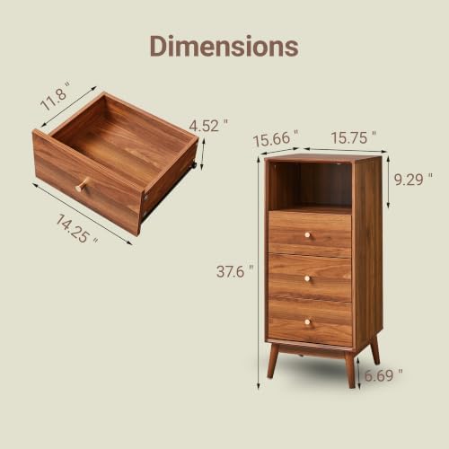 Bifins 37.6“ Tall Bathroom Cabinet with 3 Drawers and Open Shelf