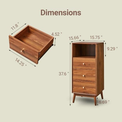 Bifins 37.6“ Tall Bathroom Cabinet with 3 Drawers and Open Shelf