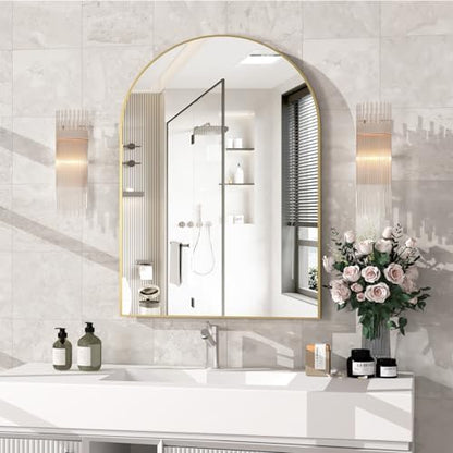 Arched Wall Mirror for Bathroom, 40"x30" Arched Mirror Wall Mounted Mirror with Metal Frame, Gold Vanity Mirror Decor for Mantle, Bedroom, Entryway, Living Room