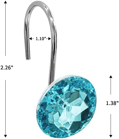 Crystal Diamond Round Shower Curtain Hooks Rings for Bathroom,Aqua,12PCS