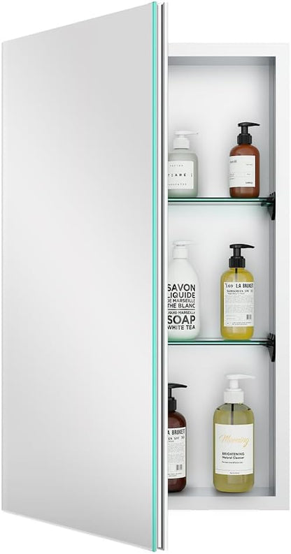 Quavikey Medicine Cabinet with Mirror, Aluminum Surface Mount or Recessed Bathroom Medicine Mirror Cabinet 16x26 Inch, Silver