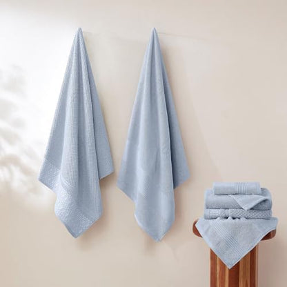 Modern Threads Astra 6-Piece 100% Cotton Towel Set – Jacquard Geometric Pattern – Includes 2 Bath Towels, 2 Hand Towels, 2 Washcloths – Absorbent, Quick Dry, Soft & Durable – Light Blue