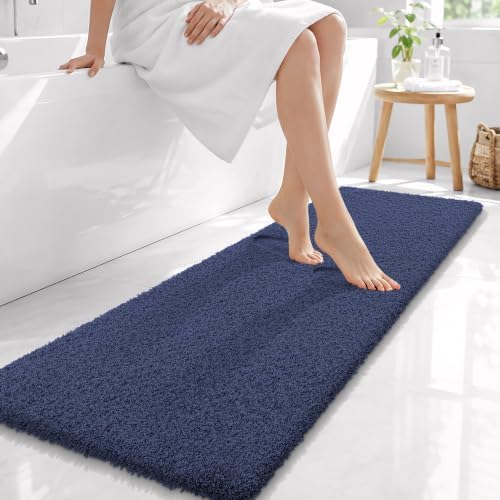 OLANLY Microfiber Bathroom Runner Rugs 59x20, Soft Absorbent Bath Mat, Navy