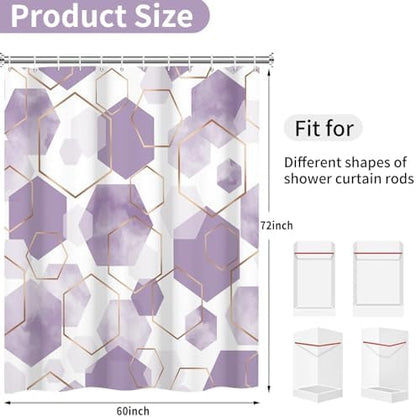 deFouliao Purple Modern Shower Curtain Geometric Grid Art Abstract Waterproof Bathroom Curtain for Bathtub Home Hotel Decor, Washable with Hooks, 60x72 Inch