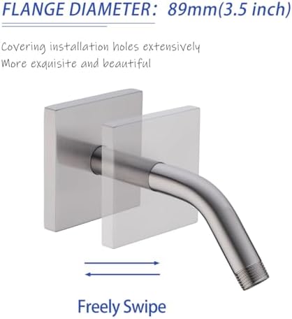 6-Inches Wall Mounted Shower Pipe Arm Extension for Fixed Shower Head, Shower Arm with Flange, Made of 304 Stainless Steel Shower Extension Extender Pipe, Never Rust Brushed Nickel,SW-91018-6BN-SQ.