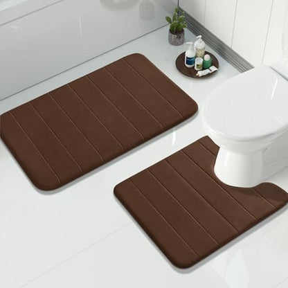 Yimobra Memory Foam Bathroom Mat Set, 31.5 x 20 & 24 x 20 in, Brown