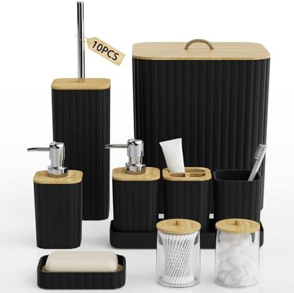 Bathroom Accessories Set - 10PC Bathroom Set, Black Bathroom Set, Bathroom Accessories Set, Toilet Brush, Bathroom Trash Can & Soap Dispenser