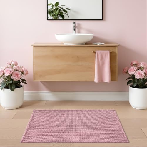 DEXI Chenille Bath Mat 36x24, Soft Absorbent Bathroom Rugs, Pink