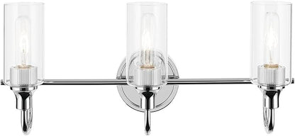 Kichler Kavi 23" 3-Light Vanity Light with Clear Glass in Chrome, Damp Rated, for Bathroom, Powder Room, Over a Mirror, (23" W x 10" H), 55211CH