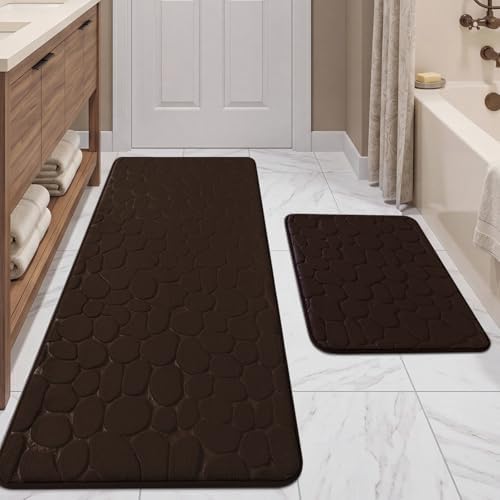 YIHOUSE Bathroom Rugs Mat Set, Memory Foam Bath Mat 2 Piece Brown